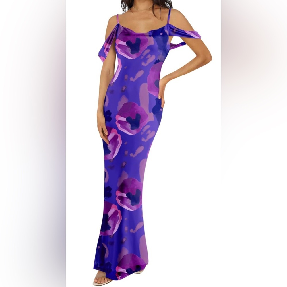 Floral Purple and Blue Dress Women's Large NWT